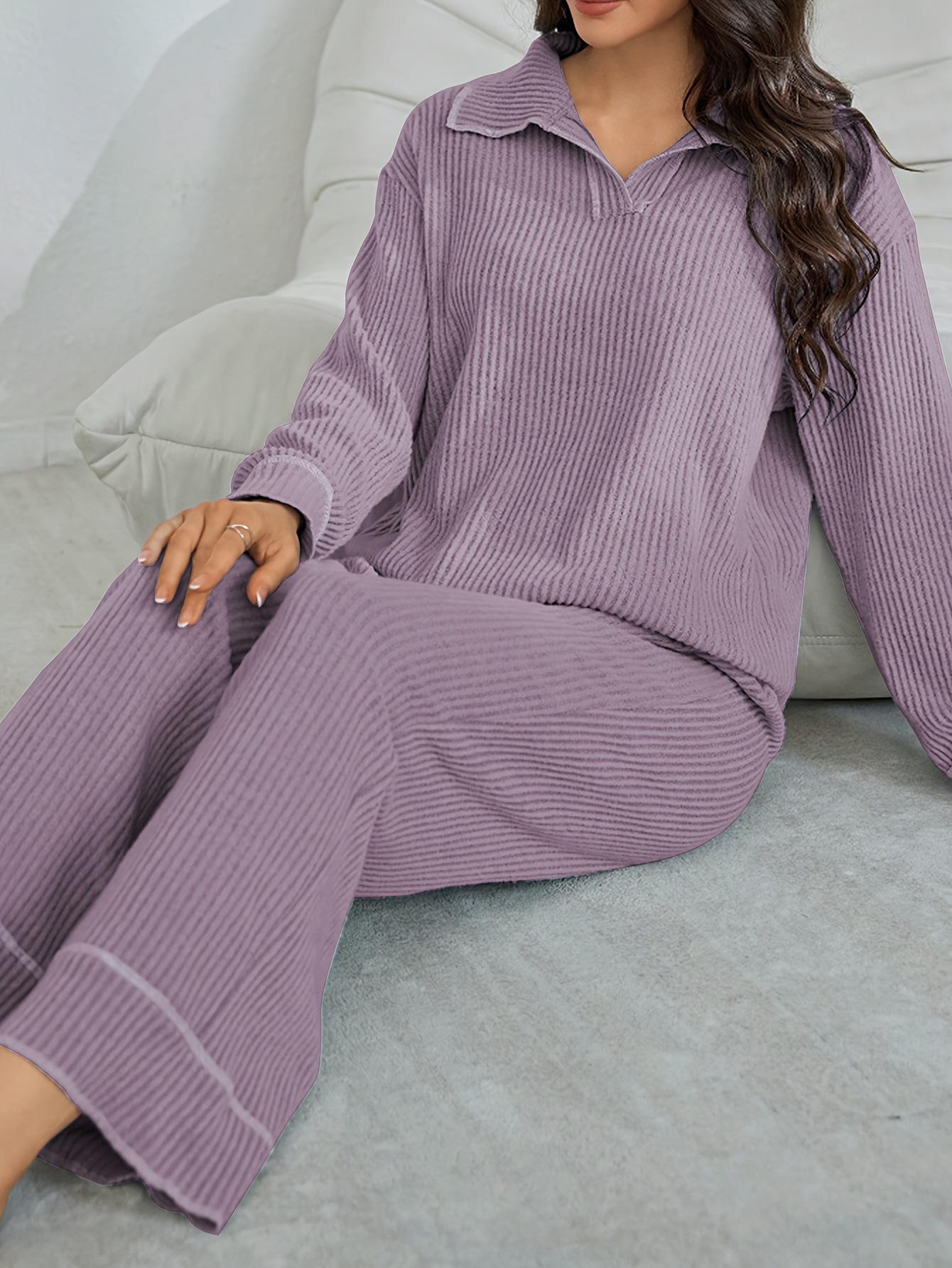 

Женский повседневный пижамный комплект на осень/зиму - Модный, Удобный, с длинным рукавом и брюками Small светло-фиолетовый