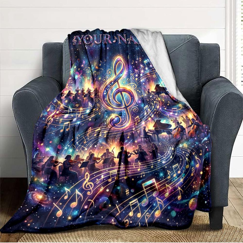 Name Custom Music Print Flannel Blanket High Quality Warm Comfortable Cover for All Seasons Perfect for Gifts Home Decor