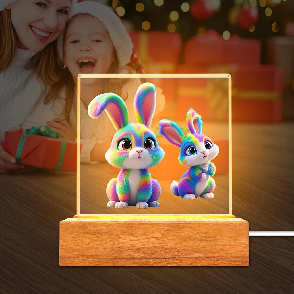 Solid Wood Base Acrylic USB Night Light - Creative Children's Gift Table Lamp