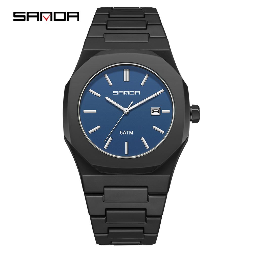 

SANDA Fashionable Quartz Watch for Men and Women, 5ATM Waterproof Octagonal Simple Dial, Matte Frosted Student Watch чёрный/синий