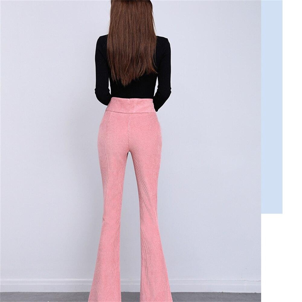 

Осень-зима модные корейские вельветовые брюки-клеш женские элегантные пуговицы эластичные узкие брюки с высокой талией L