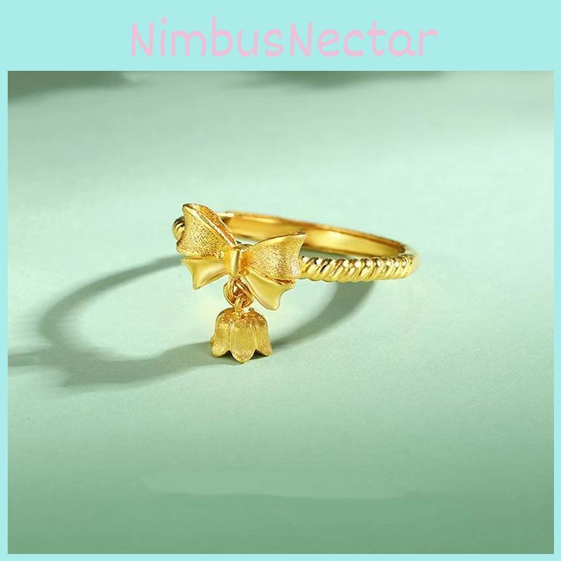 Charming Adjustable Ring With Stylish Orchid And Bowknot For A Fresh And Cute Look