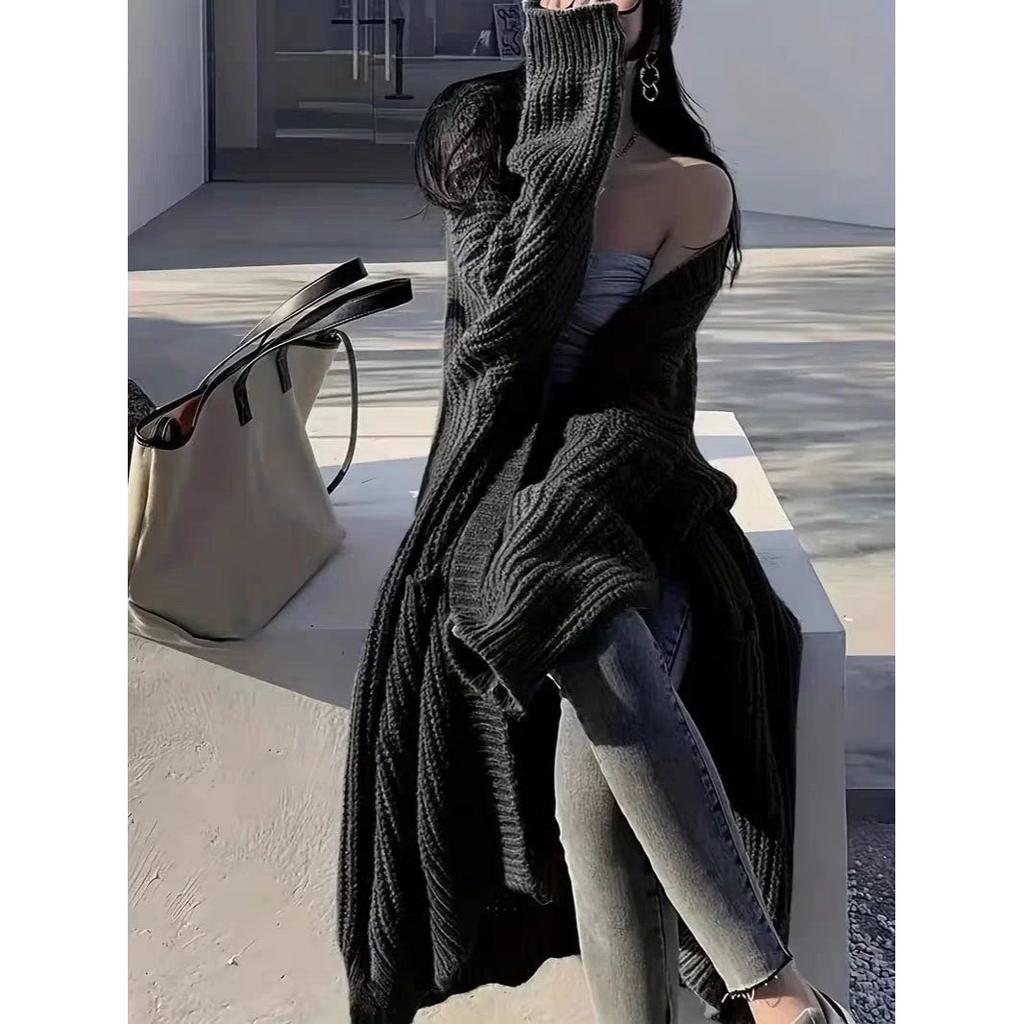 Spring Oversize Knitting Women Long Sweaters V-neck Loose Cardigan Thick Warm Coats Female New Trendy Casual Ladies Clothes