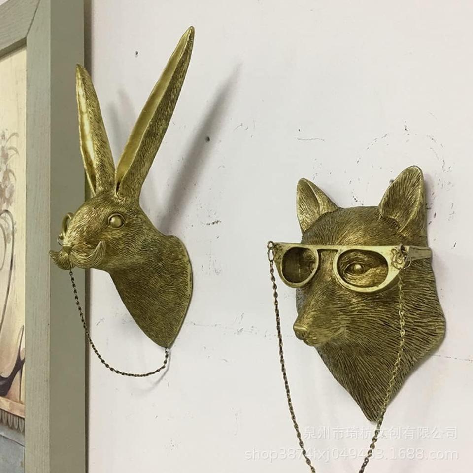 3D Animal Head Wall Mounted Resin Decor Ornament Hanging Sculpture Rabbit Deer Bear