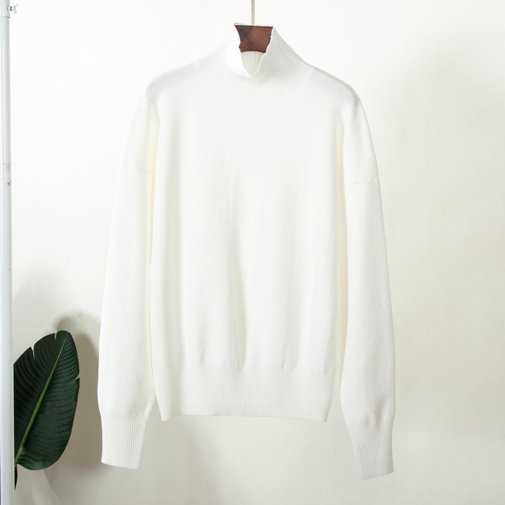 Solid Colour Half-high Collar Knitted Jumper Autumn Winter Fashion Simple Loose Warm Pullover Temperament Elegance Comfortable Long Sleeves Sweater