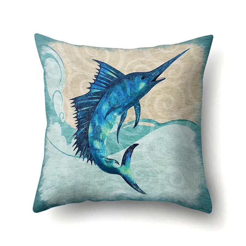 Polyester Pillowcase Peach Leather Velvet Cushion Cover Marine Life Seahorse Octopus Printed Pillowcase Car Cushion
