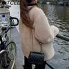 BITCED Women's Spring/Autumn Plus Size Casual Oversized Shearling O-Neck Jacket