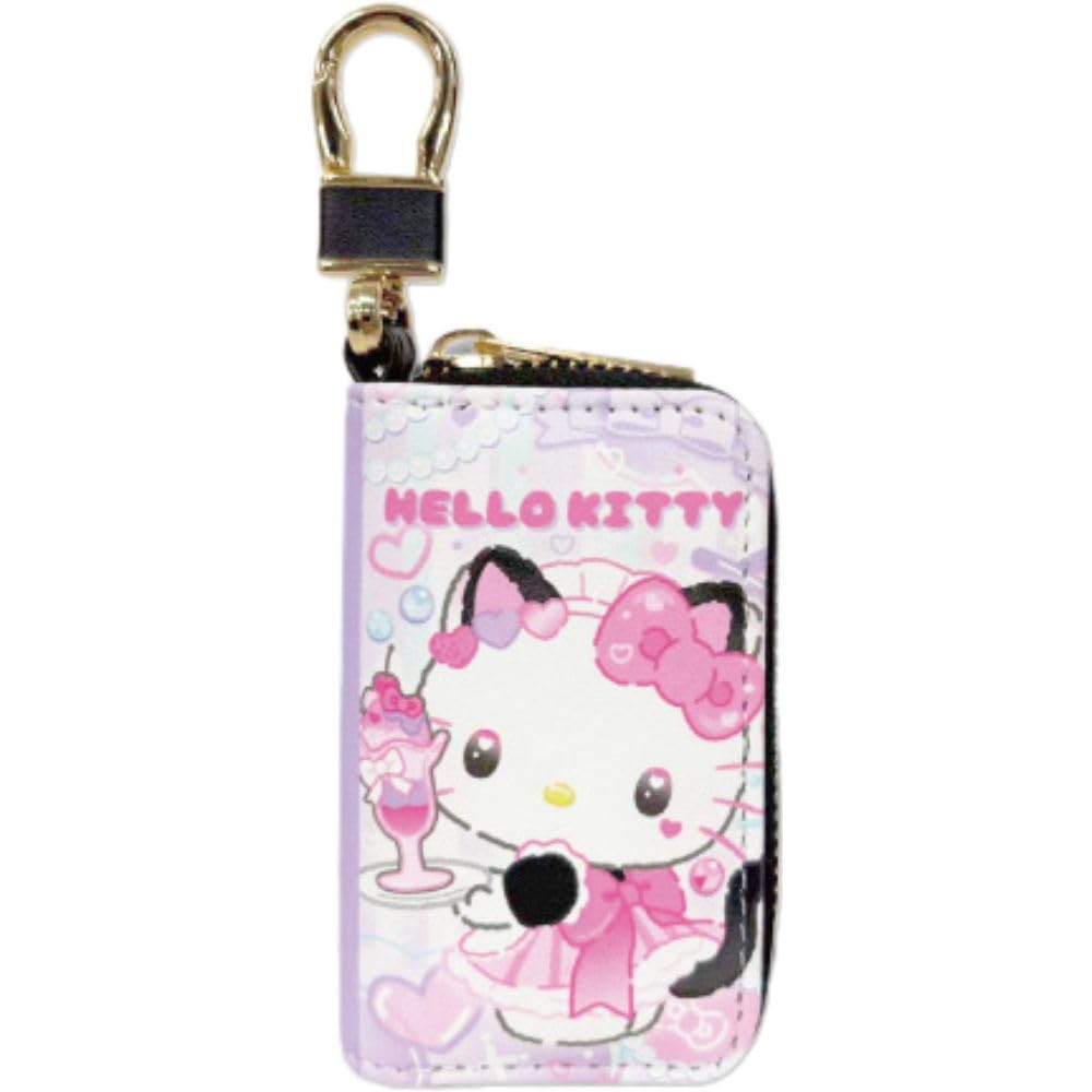 Hatayama Shoji Sanrio Smart Key Case Nekoneko Maid Hello Kitty Black rotating carabiner Double ring Key storage Character goods Car key compatible