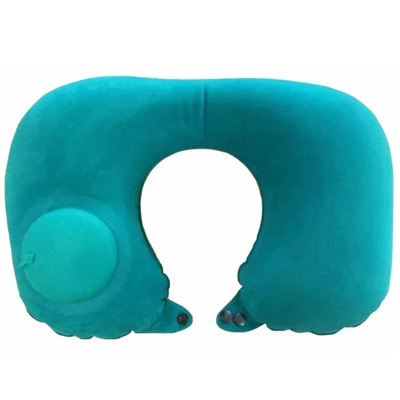 Flocking Inflatable Portable Neck Pillow That Can Be Stored And Self Filled Suitable For Outdoor Travel Business Trips Camping