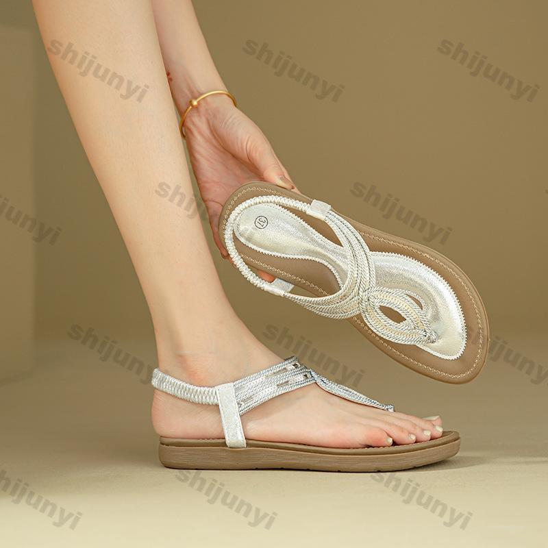 Women's Flats 2025 Summer Fashion Outdoor Non Slip Clip Toe Roman Sandals Lightweight Comfortable Breathable Luxury Casual Shoes