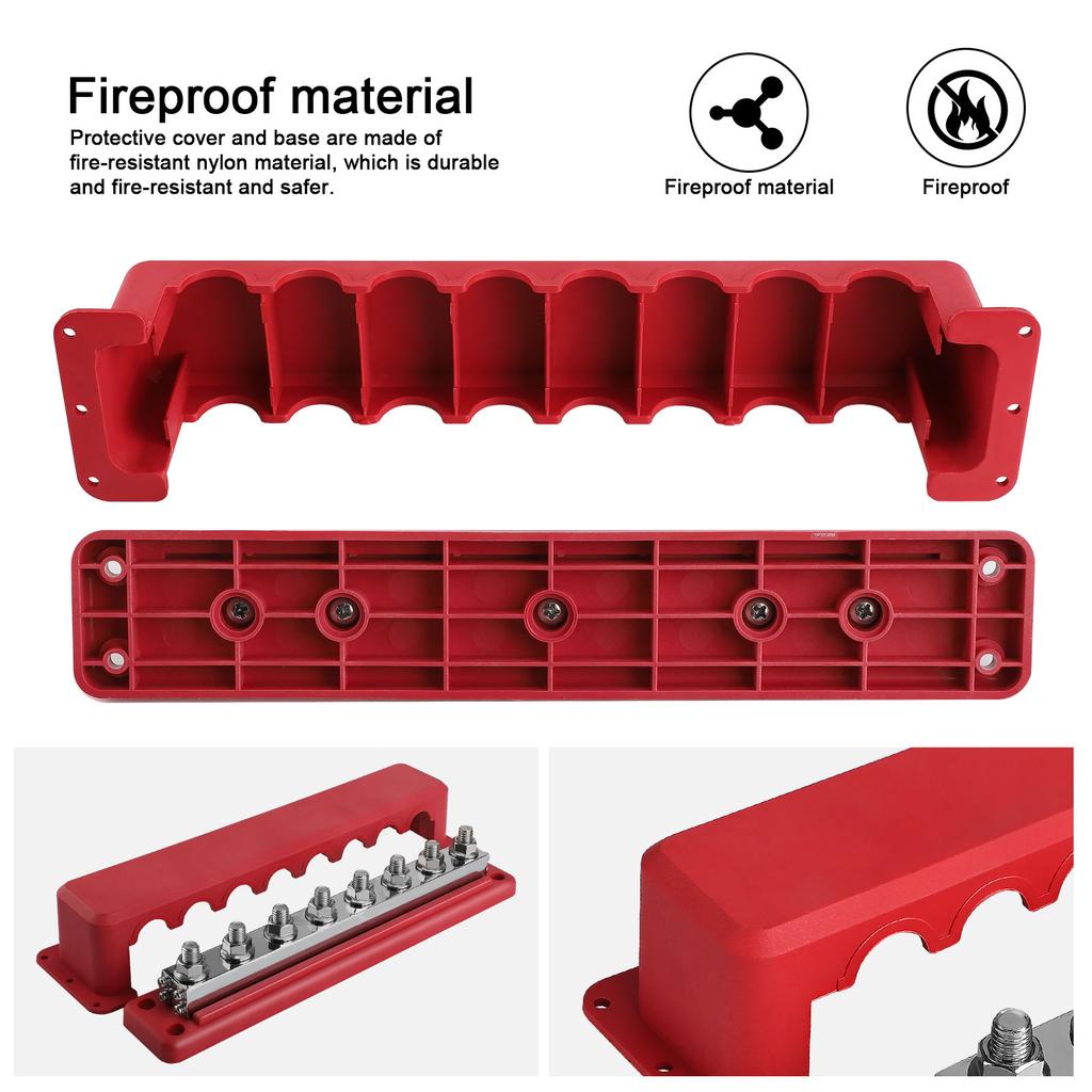 24V 600A M10 8 Post Power Distribution Block With Cover Rated Bus Bar Pair 3/8 Inches For Automotive RVs Trucks Boats Campers