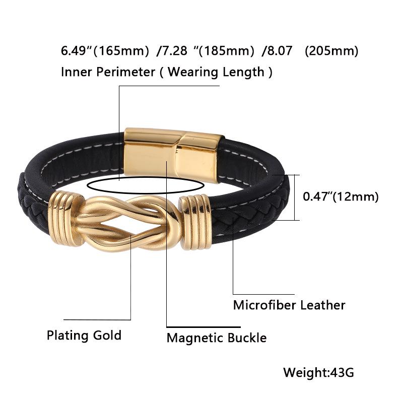 Men's Multi-layer Leather and Gold Stainless Steel Punk Bracelet