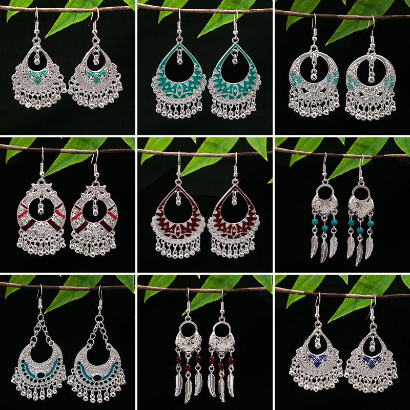 Vintage Ethnic Miao Silver Teardrop Tassel Earrings