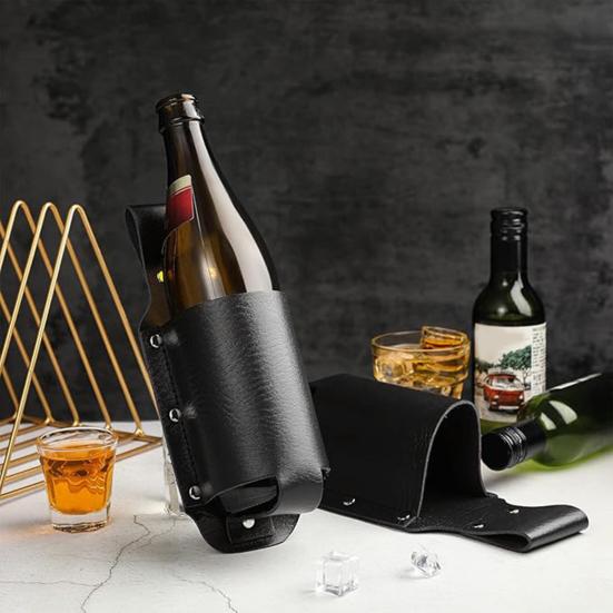 Beer Holster Belt Waist Bag Faux Leather Beer Holder Travel Pouch Soda Beer Bottle Holder for Picnic Beach BBQ Camping