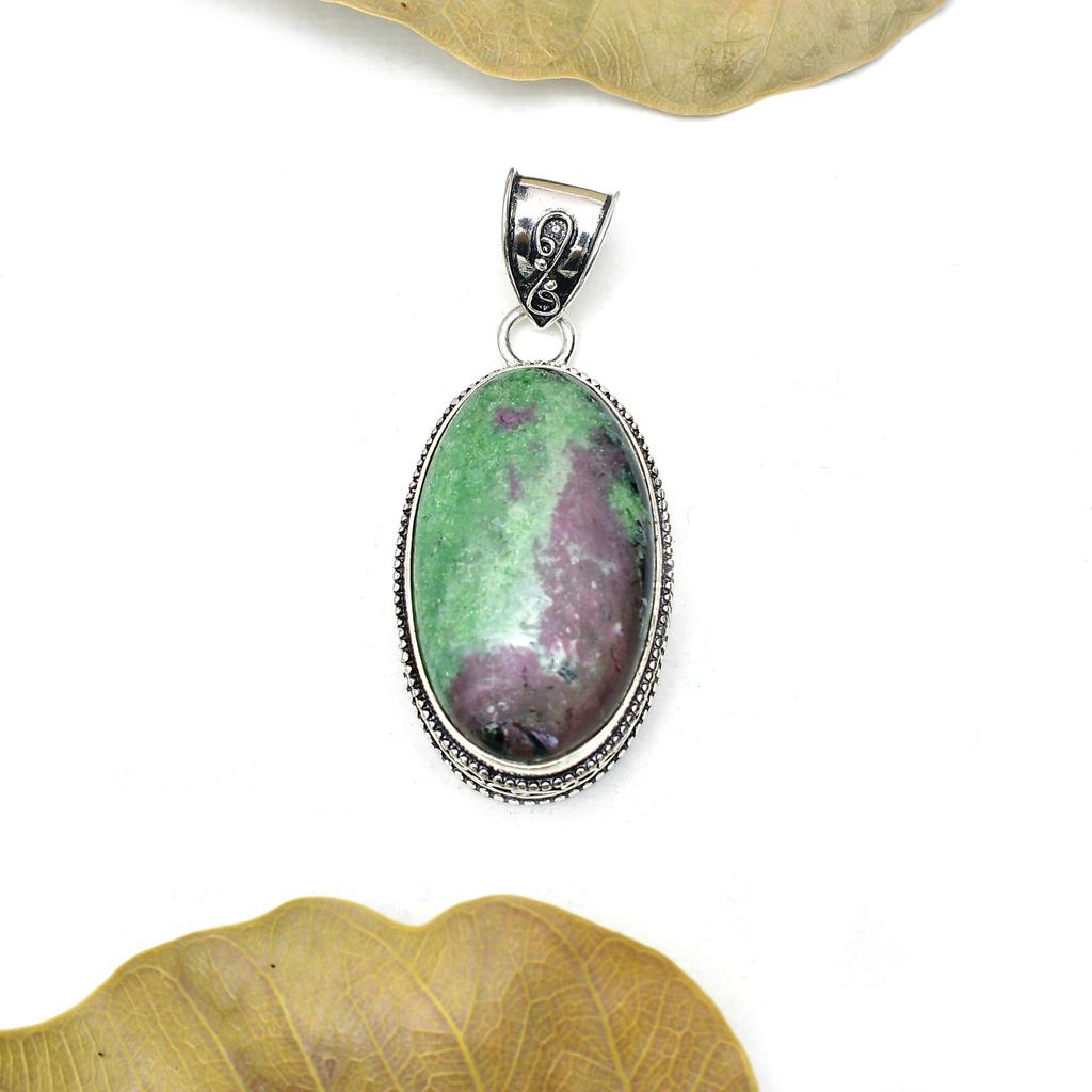 Ruby Zoisite Gemstone Pendant : 925 Sterling Silver Handmade Jewelry Pendant