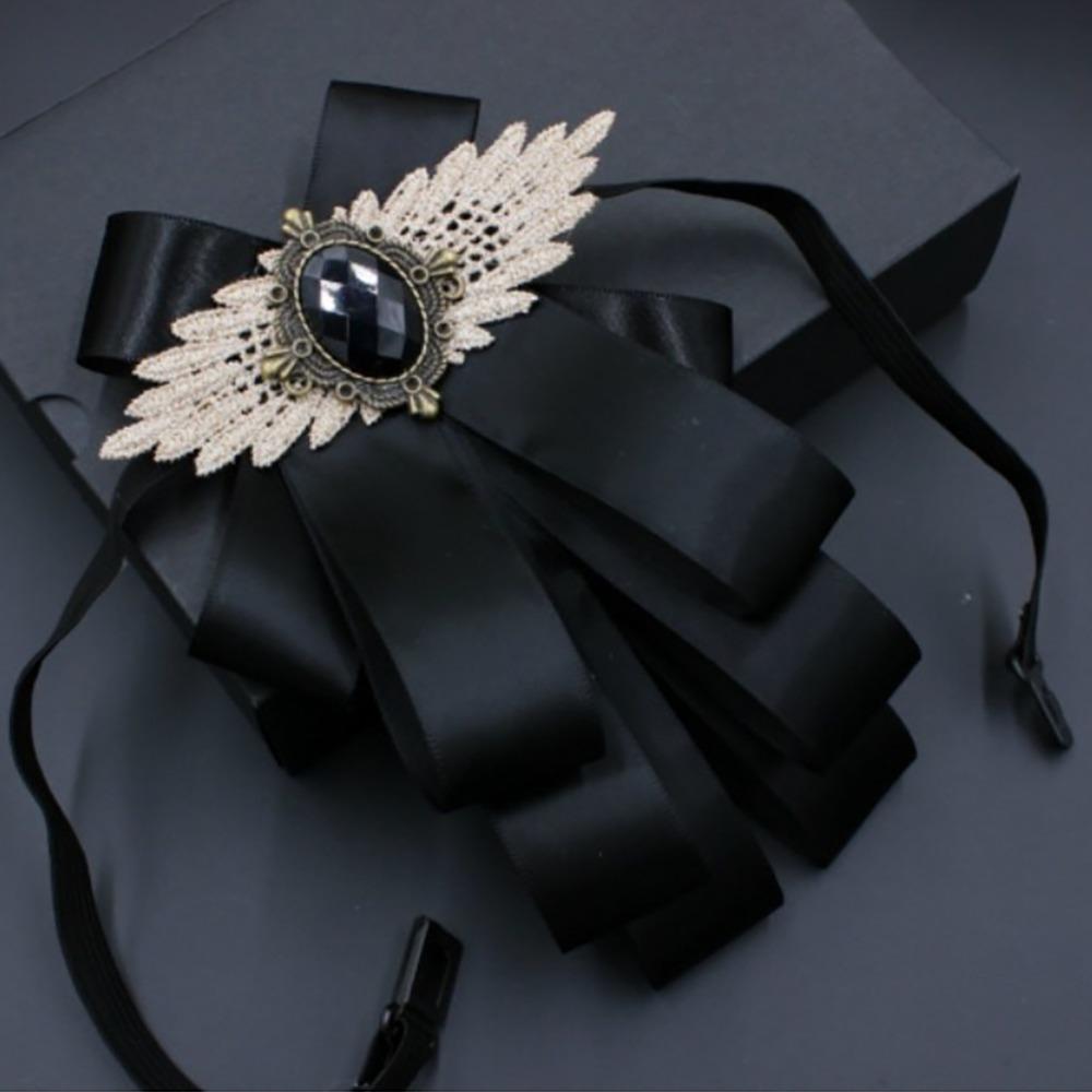 

Polyester Men s Suit Lapel Flowers Faux Stone Neck Decoration New Bow Tie Necktie Bridesman Glossy Black