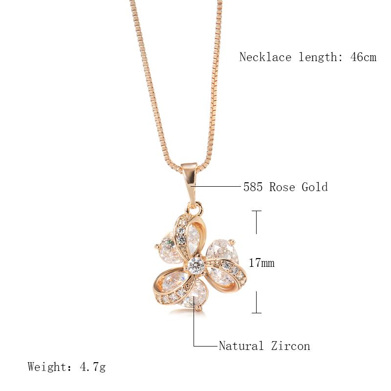 Crystal Flower Pendant Necklace For Women  Rose Gold Color Natural Zircon Accessories Daily Fine Ethnic Jewelry