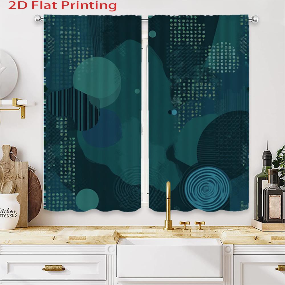 Rideaux Plats Filtrant la Lumière Rideaux Semi-Fenêtre Bleu Canard Noir Foncé Motifs Abstraits Ensemble Léger de Rideaux en Flanelle de 2 Pièces Polyester Moderne