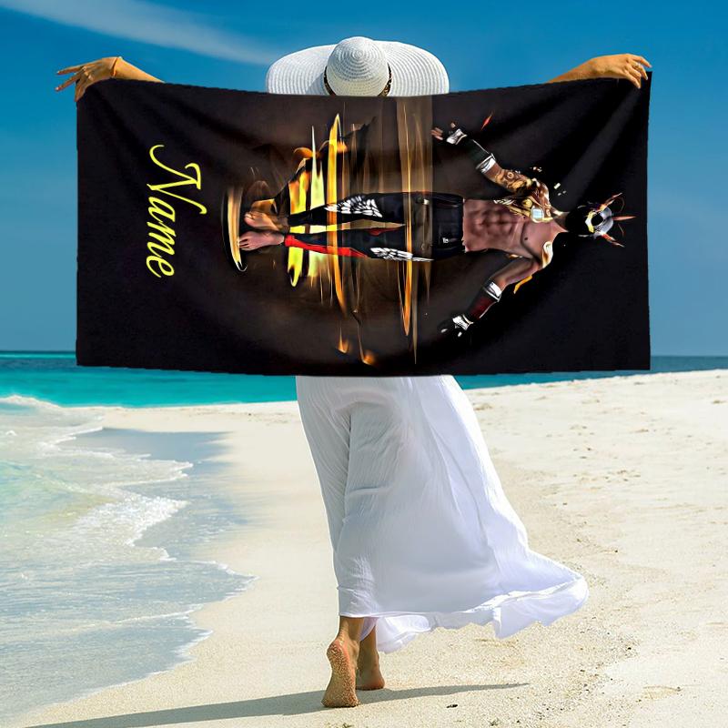 Personalized Cyberpunk Soldier Portrait Beach Towel Microfiber Beach Towel Thin Absorbent for Beach Swimming Yoga Bath Sports. 0910432