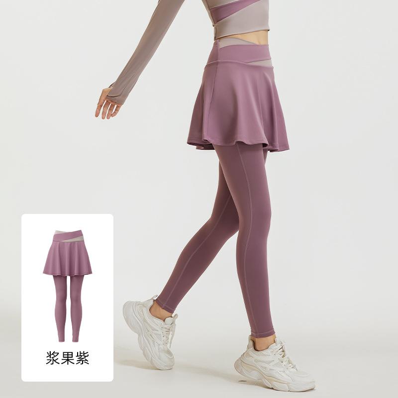 Juyitang Color Matching Fake Two-piece Culottes, High Waist, Belly and Thin Fitness Wear, Anti-light Yoga Pants for Women