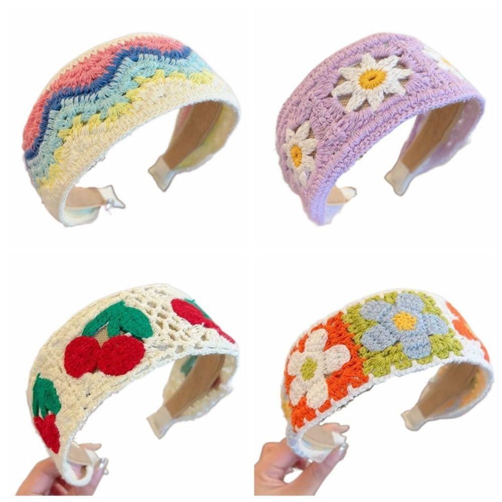 Crochet Knitted Kids Headband Colorful Children Hair Band Sweet Wide Hair Hoop  Daily