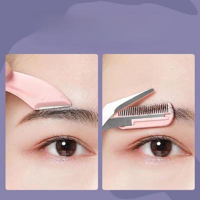 Neues gebogenes Mond Augenbrauenformwerkzeug-Set mit Augenbrauenbürste, Augenbrauentrimmer, Augenbrauenschere, Makro, Anfänger, Sicherheits-Augenbrauenschaber