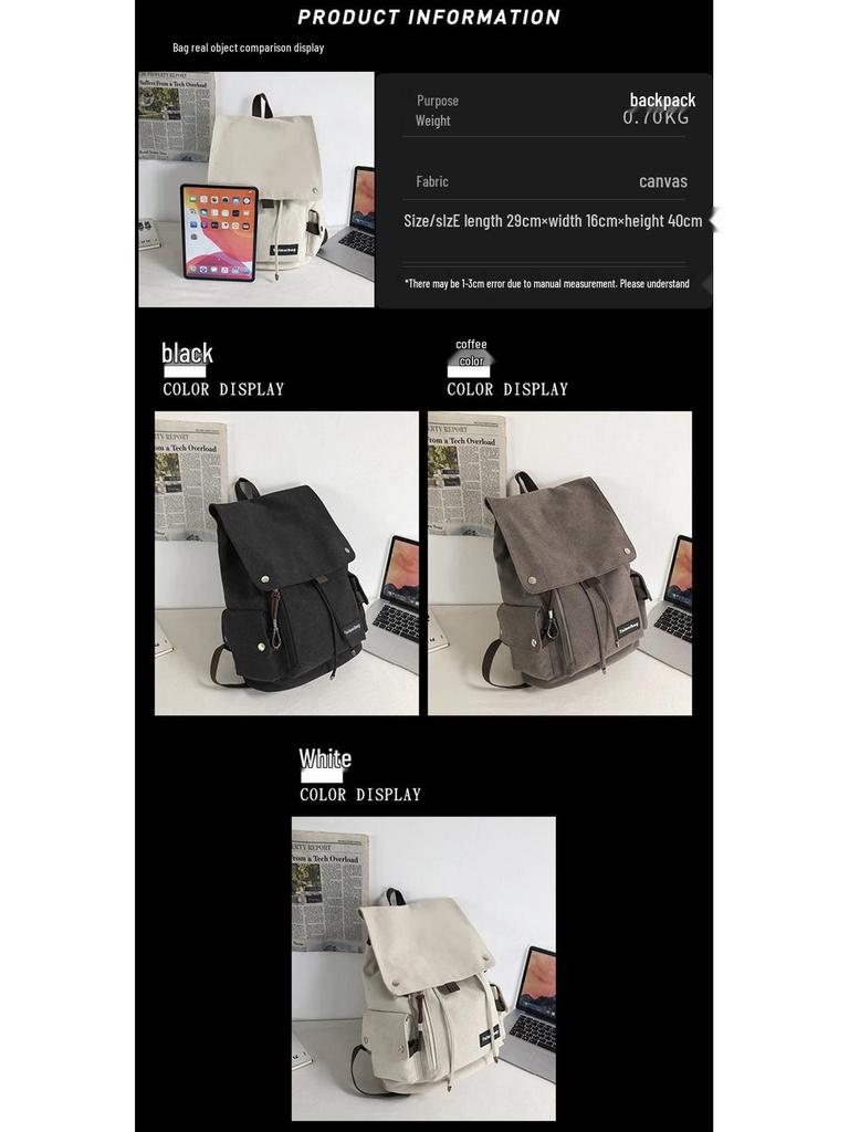 Unisex Canvas Backpack for Students - 15.6 Inch Laptop Bookbag with Drawstring Flap