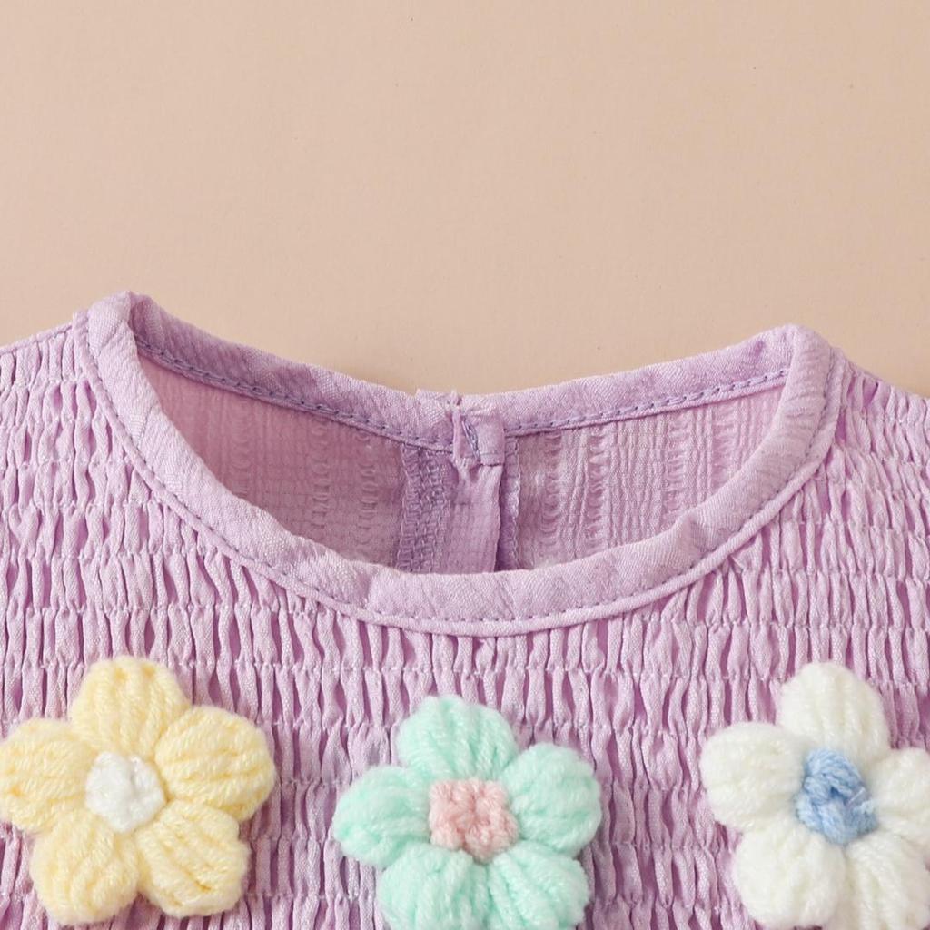 0-18M Neugeborenes Baby Mädchen Outfits Niedliche 3D Strick Blumen Sommerkleidung Säugling Fliegenärmel Bubble Strampler Stirnband Kleidung