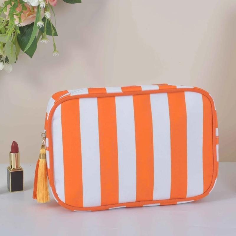 Large Striped Wash Cosmetic Bag for Women Tassel Zipper Makeup Bag Large Capacity Toiletry Storage Organizer Pouch Bags