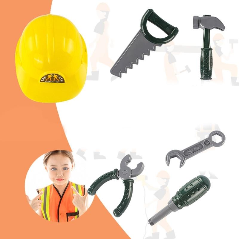 7Pcs Construction Worker Costumes for Boys,Toddler Dress Up Clothes,Kids Builder Career Outfit,Pretend Role Play Toy Set