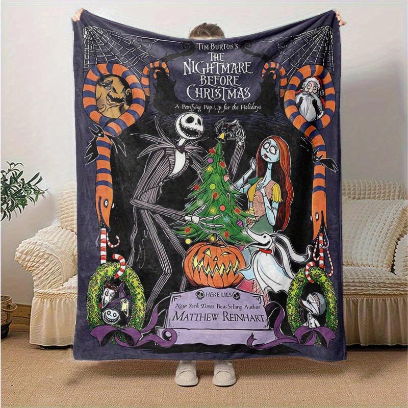 1 ks, Útulná deka s motivem The Nightmare Before Christmas pro domácí dekoraci: Perfektní flanelová deka do ložnice, obývacího pokoje, na cesty, kempování, do auta