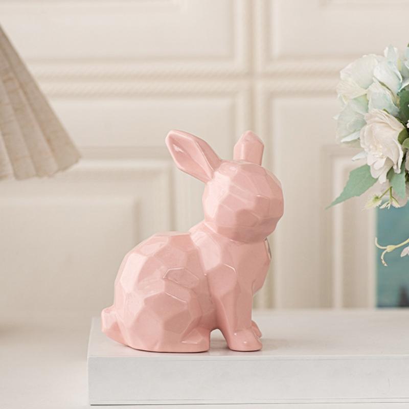Ceramic Rabbit Sculpture Animal Figure Statue for Easter Table Decoration and Garden Desktop Display