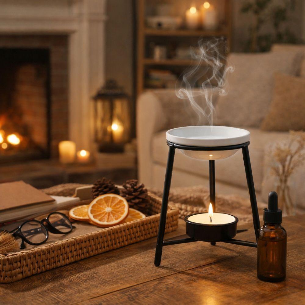 Ceramic Bowl Aromatherapy Stove Iron Base Metal Rack Tealight Holder Romantic Hollow Out Candle Wax Warmer Home Decor