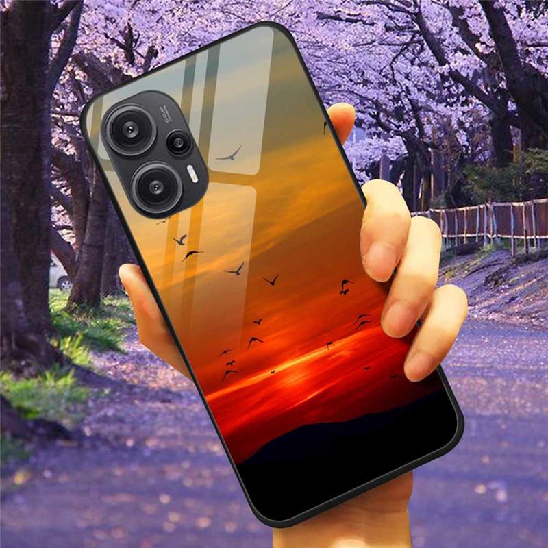 For Xiaomi Poco F5 5G / F5Pro Case Tempered Glass Lake Moon Hard Phone Cover for POCO F5 Pro Capas Funda on PocoF5 Luxury Coque