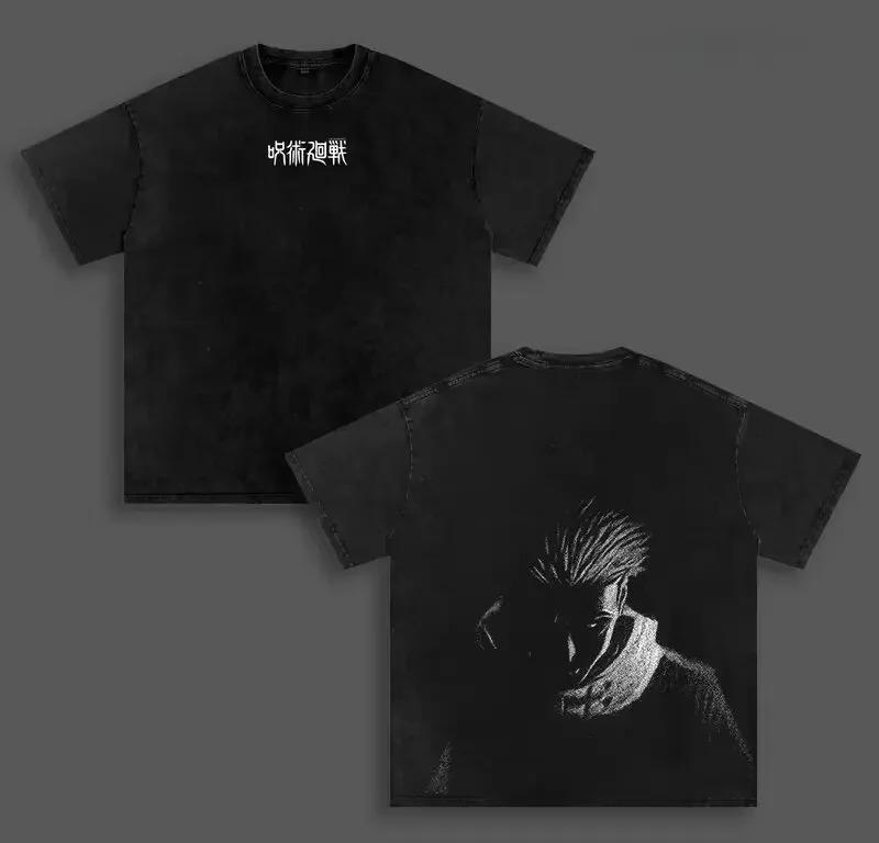 Classic Anime Itadori Yuji Jujutsu Kaisen Graphic Print T-Shirt Men Women Vintage Washed Cotton Summer New Tee Streetwear Y2K Fashion Oversized Top