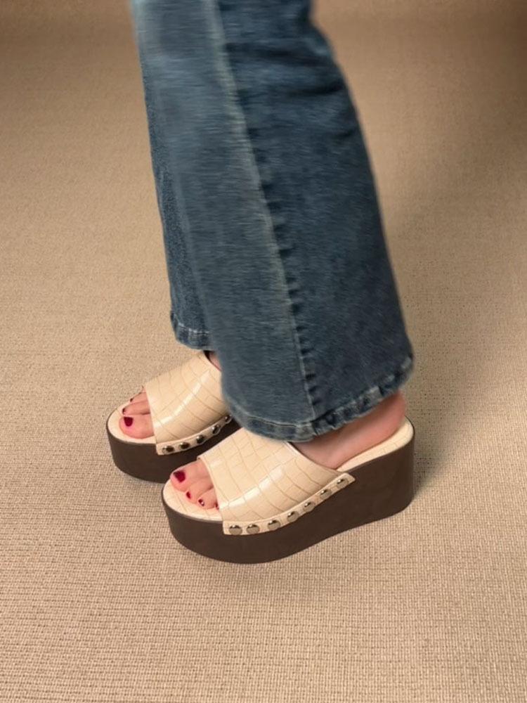 Fashion New Trend Chunky Women Sandals Mid Heels Fashion Slippers 2025 Summer Brand Dress Pumps Casual Shoes Slides Women Flip-flops