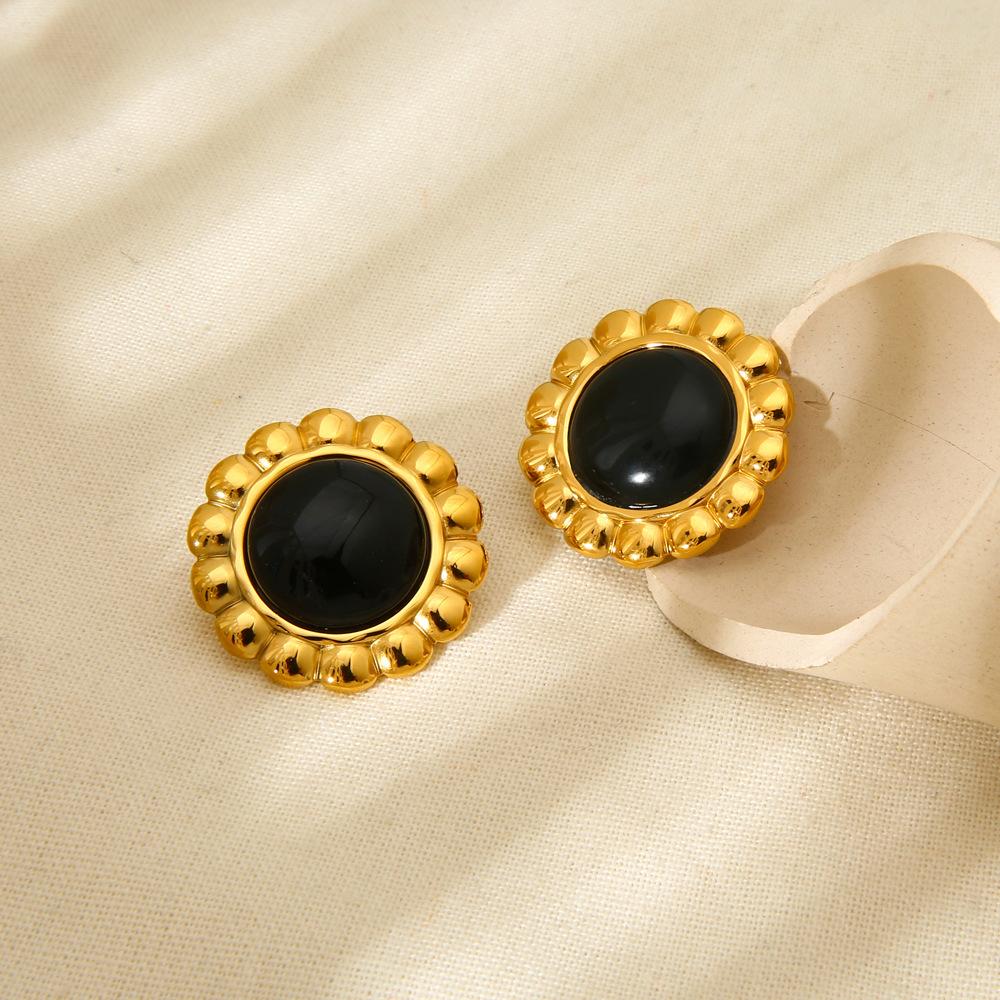 Popular ins light luxury glass flower stud earrings stainless steel plated 18K gold earrings high-end jewelry accessories women