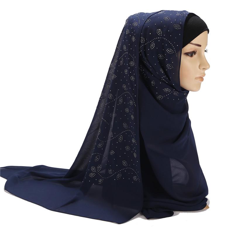 72*175cm summer muslim women chiffon hijab scarf diamonds glitter femme musulman shawls wrap islamic headscarf malaysia hijab