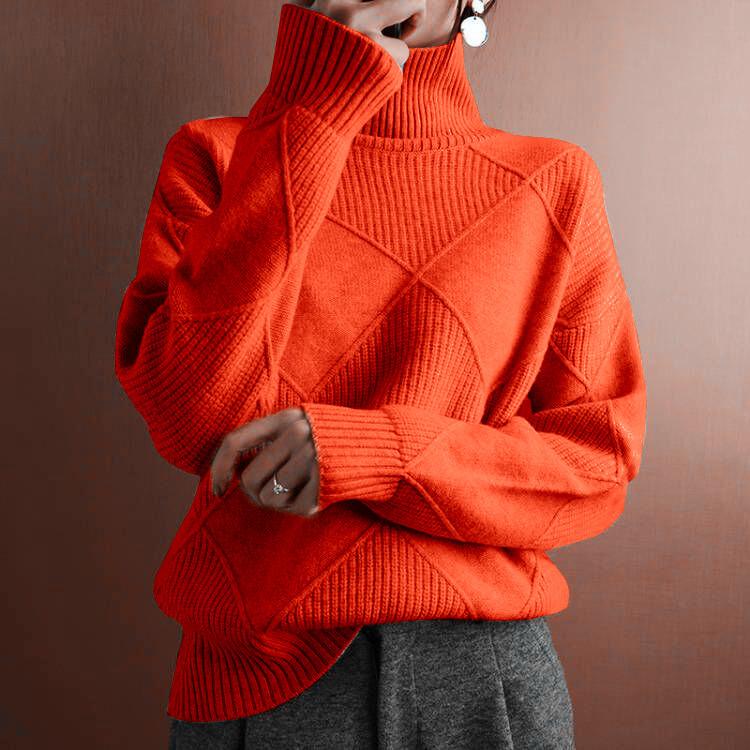 Damenmode, lässig, Herbst/Winter, einfarbig, mit Druck, langen Ärmeln, hohem Halsausschnitt