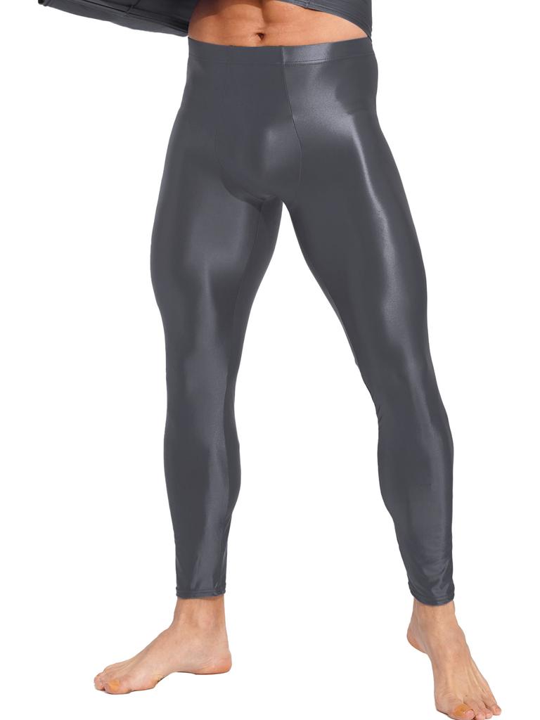 Mens Shiny Solid Color Skinny Pant Gym Fitness Sports Leggings Tights Glossy Stockings Pantyhose