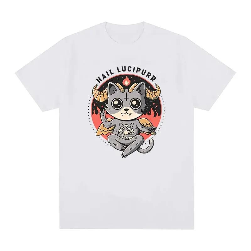 Hail Lucipurr Print Tshirts For Unisex Unisex Summer Casual Fashion Vintage High Street Tops Crew Neck Short Sleeve Cotton Tees
