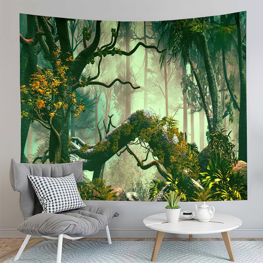 Jungle Tapestry Primeval Rainforest Foliage Greenery Wooden Pathway Tapestry Art Home Living Room Bedroom Decor Tapestries