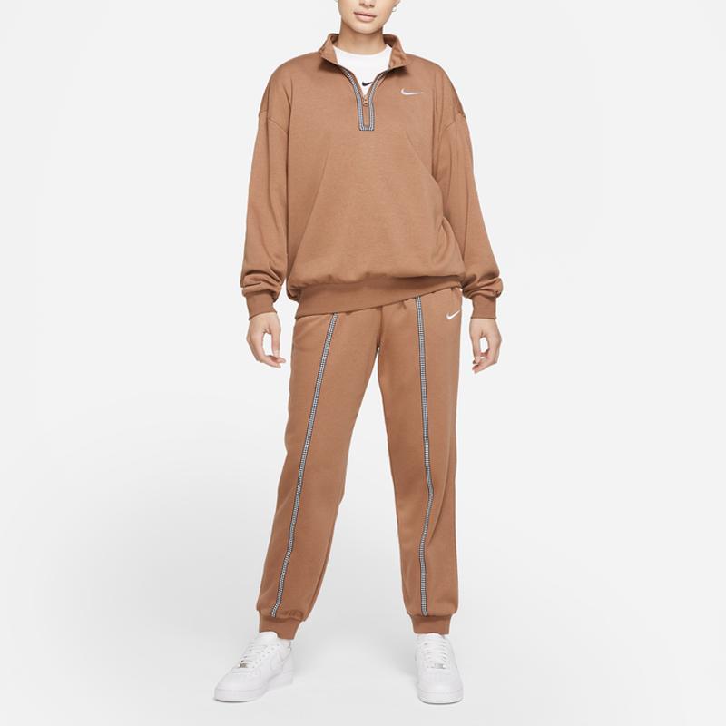 Nike Sweatshirts Women's Ancient Brown/White Stand Collar Moderate Other DD5032-256