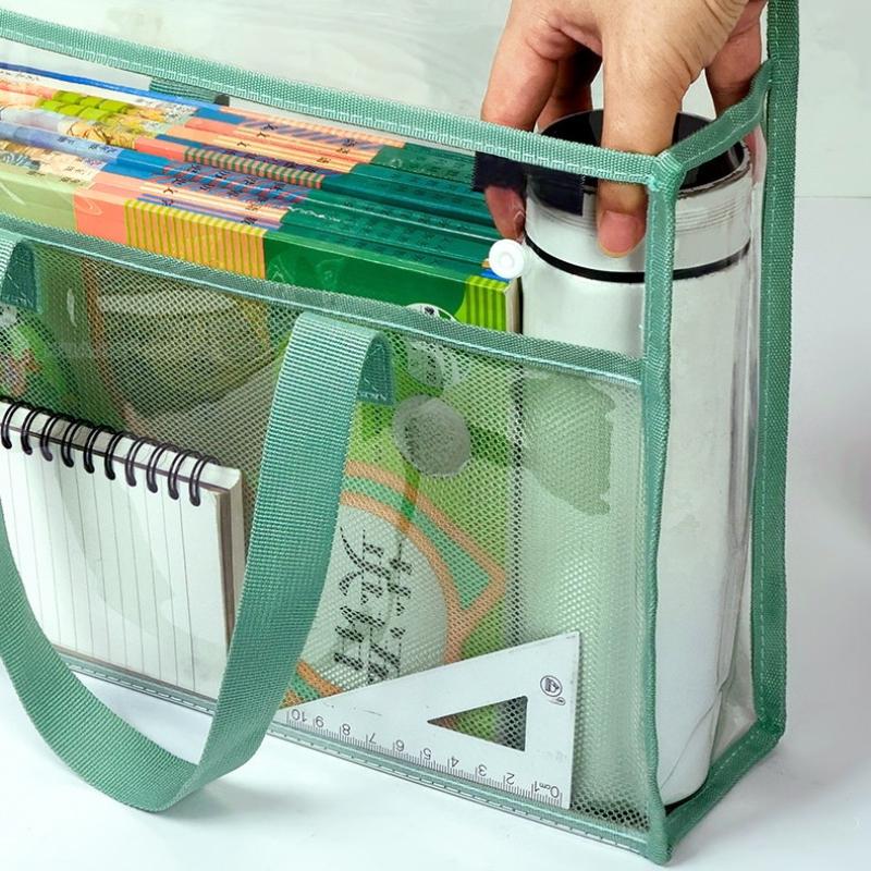 Clear PVC Transparent Exam Tote Bag Waterproof Handbag Portable Heavy Duty for School Students Exam Office Supplies Storage