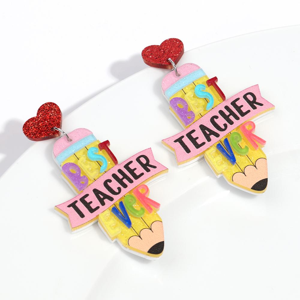 Creative Glitter Colorful Cute Pencil Acrylic Drop Earrings for Women New Opening Teacher s Day Graduation Season Jewelry Gifts жёлтый