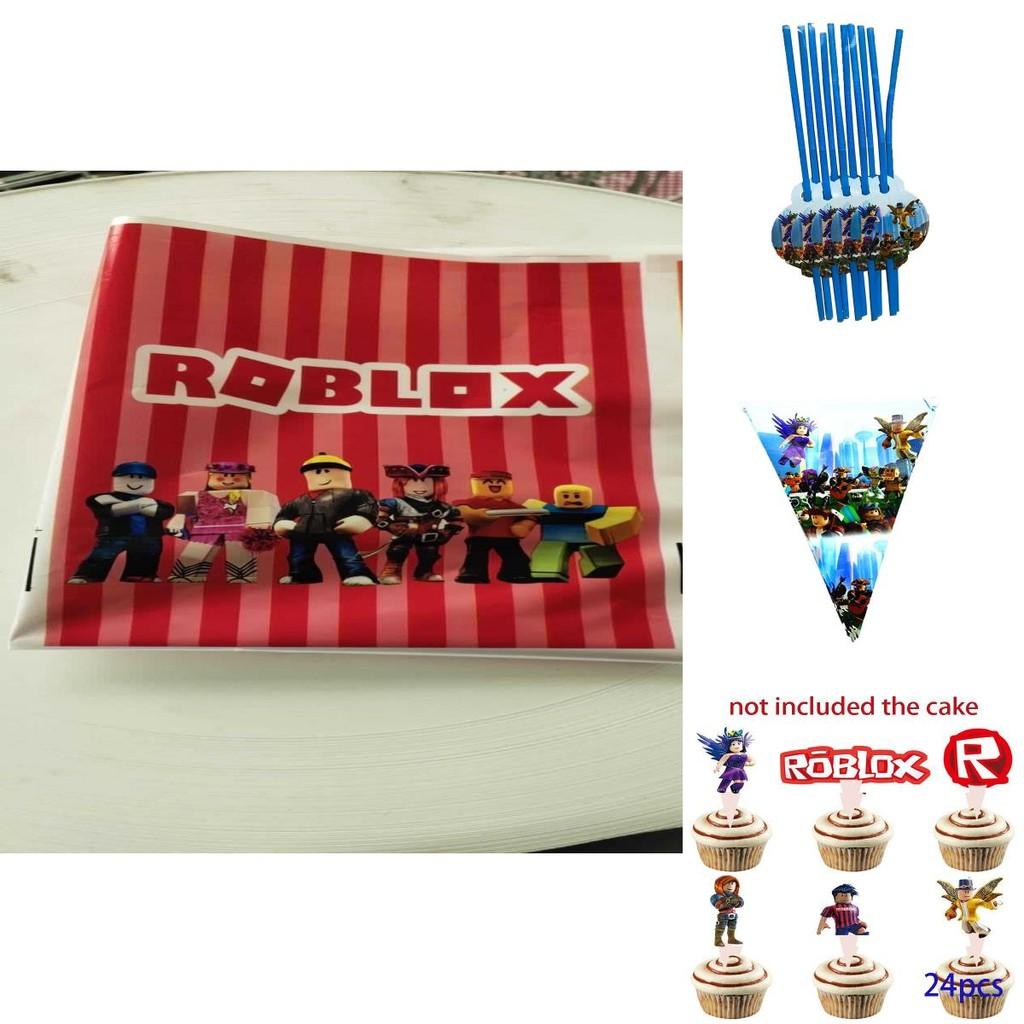 Vibrant Roblox Theme Party Supplies For Kids Birthday Celebrations With Banners And Cake Toppers