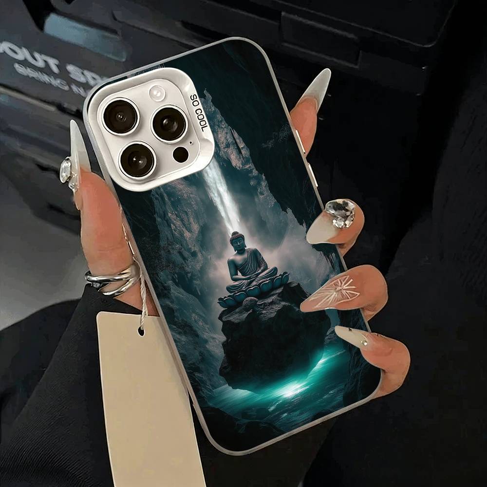 Shakyamuni Buddha Phone Case For iPhone 11 12 13 14 15 16Pro Max Plus white Sliver  Phone Cover