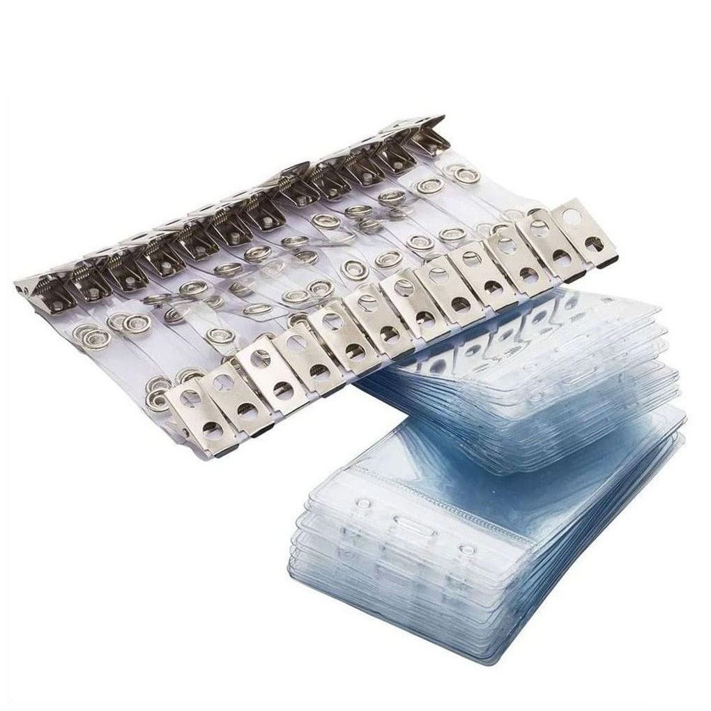 10 Pieces Waterproof Plastic Card Holder Transparent Badge Name Tag Pre-punched Cardholder with Resealable Zip