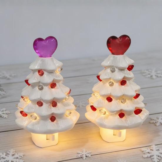 Valentine's Day Resin Tree Night Light Small Lighted Tree with Heart Topper for Bedroom Indoor Home Decor