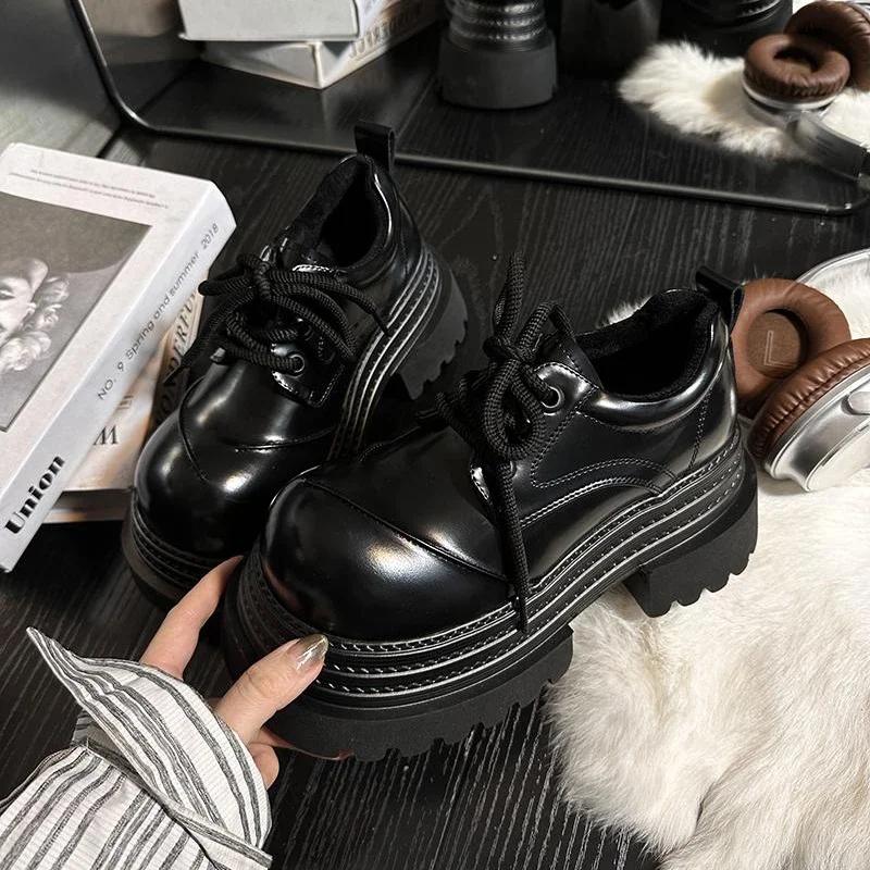 Fashion 2025 Spring Women JK Mary Jane Shoes Fashion Lace Up Shoes Vintage Platform Elegant Thick Heel Shoes